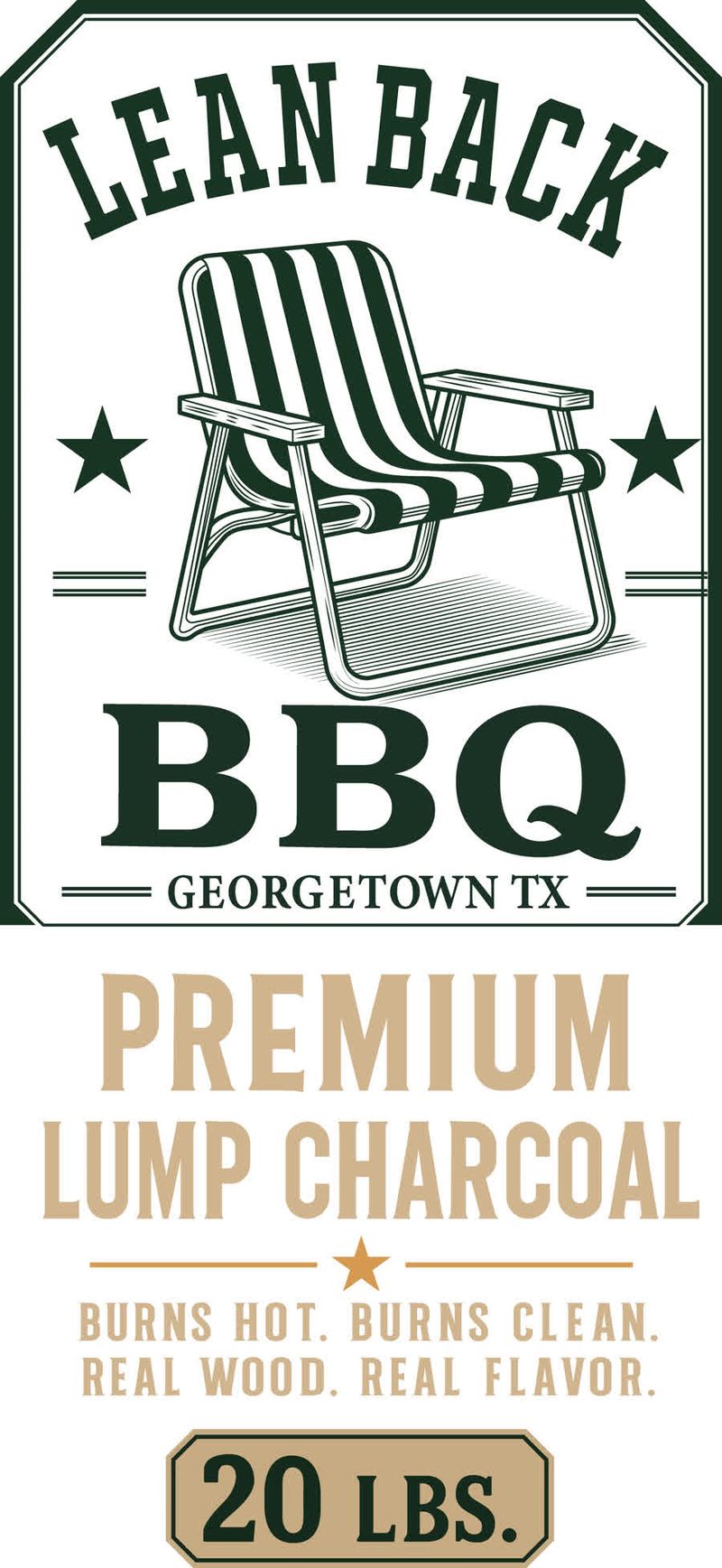 Lean Back BBQ lump charcoal label concept